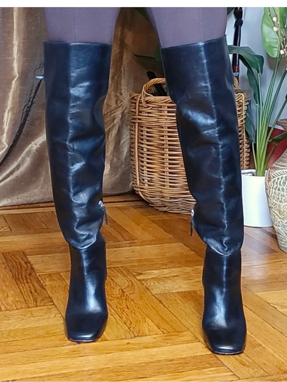 SCHUTZ Black Over-the-Knee Leather Block Heel Boots